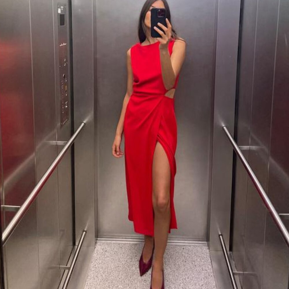 NWT ZARA CUT OUT RUCHED DRESS S 7969